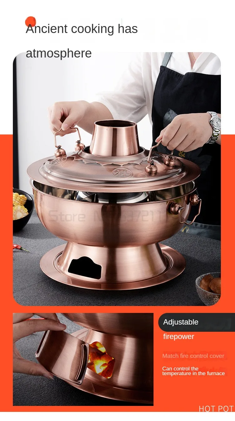 中国　鋳銅　冬晨　置物　箱付　C　6026 割引！ 肥厚ステンレス鋼炭中国銅鍋古い北京スタイル調理器具