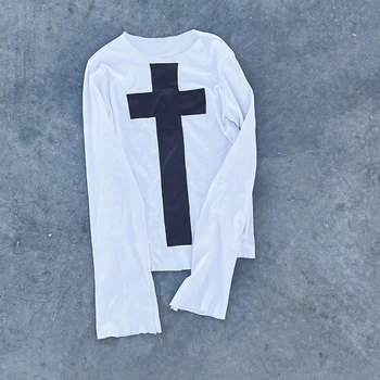 Harajuku Aesthetics Gothic Cross Print Punk Girls' Long Sleeve T-shirt Sexy and Unique Printed Casual Top Y2K Women's Street 1