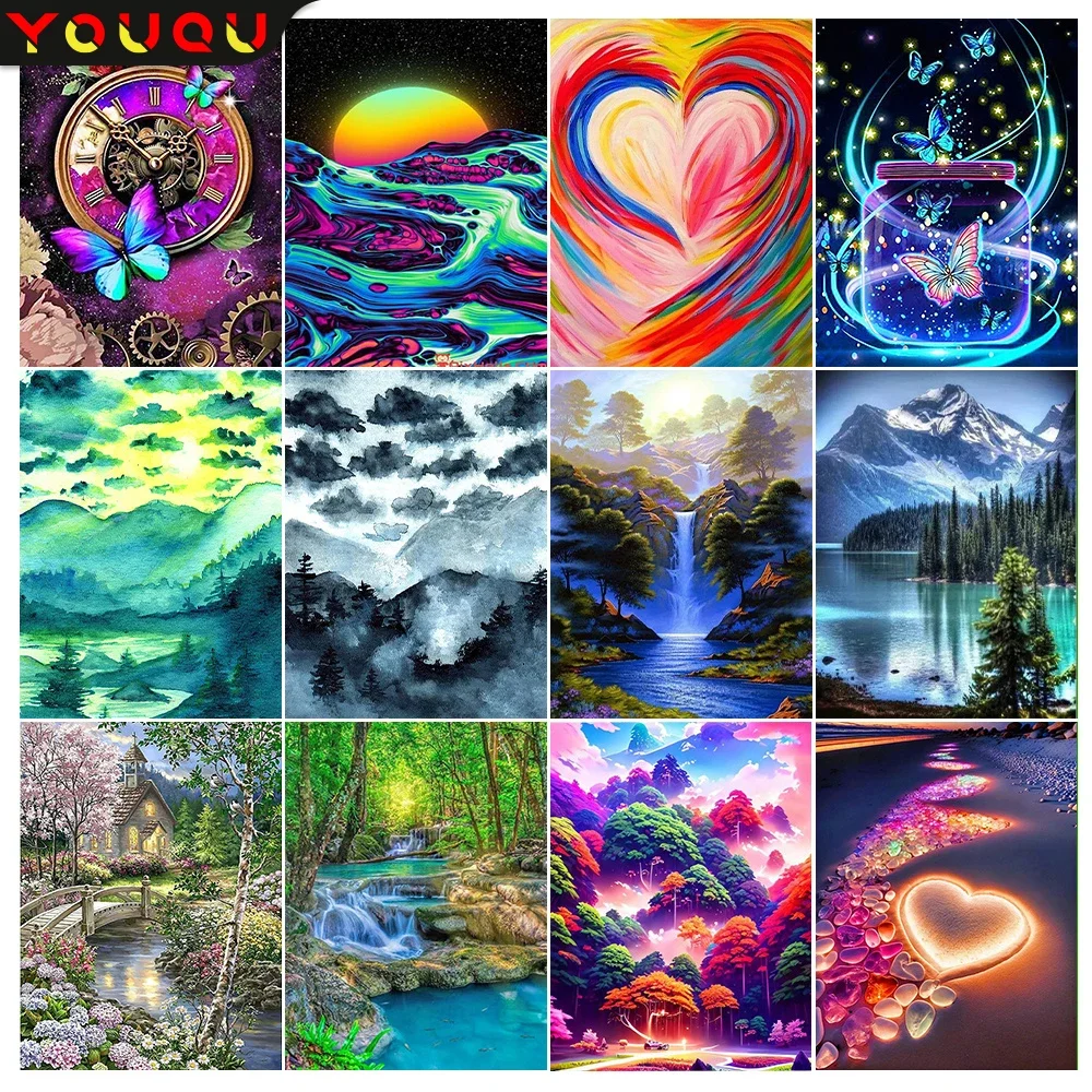 

YOUQU алмазная живопись, искусство, пейзаж 5D, полная круглая Алмазная вышивка, Набор для вышивки крестиком, красивая мозаичная картина, украшение для дома