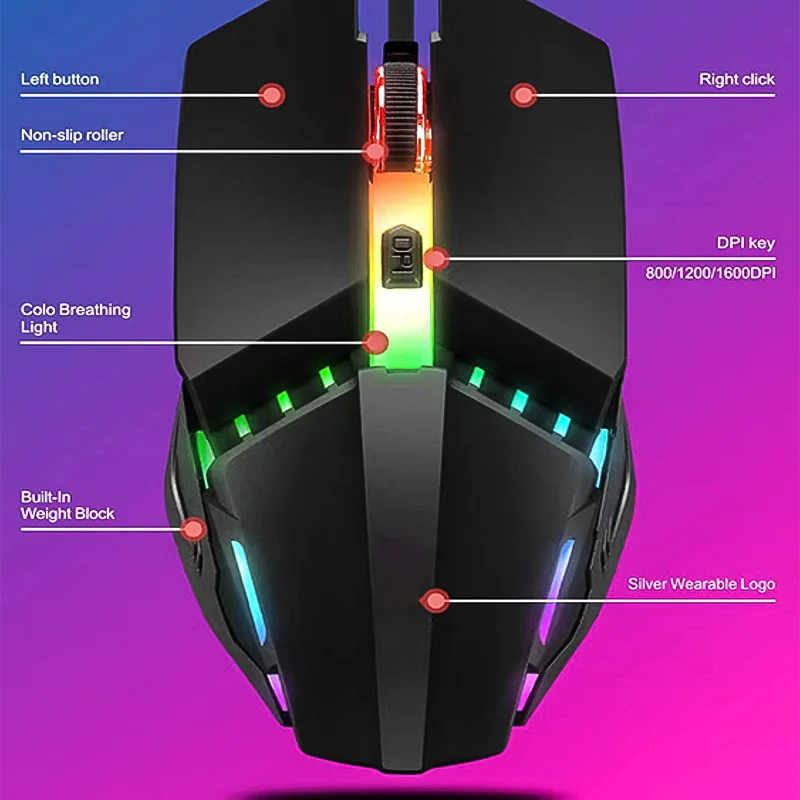 gaming mouse colorful led gaming mouse e-sports USB 5000 DPI Wired mice optical wired gamer for desktop laptop PC computer