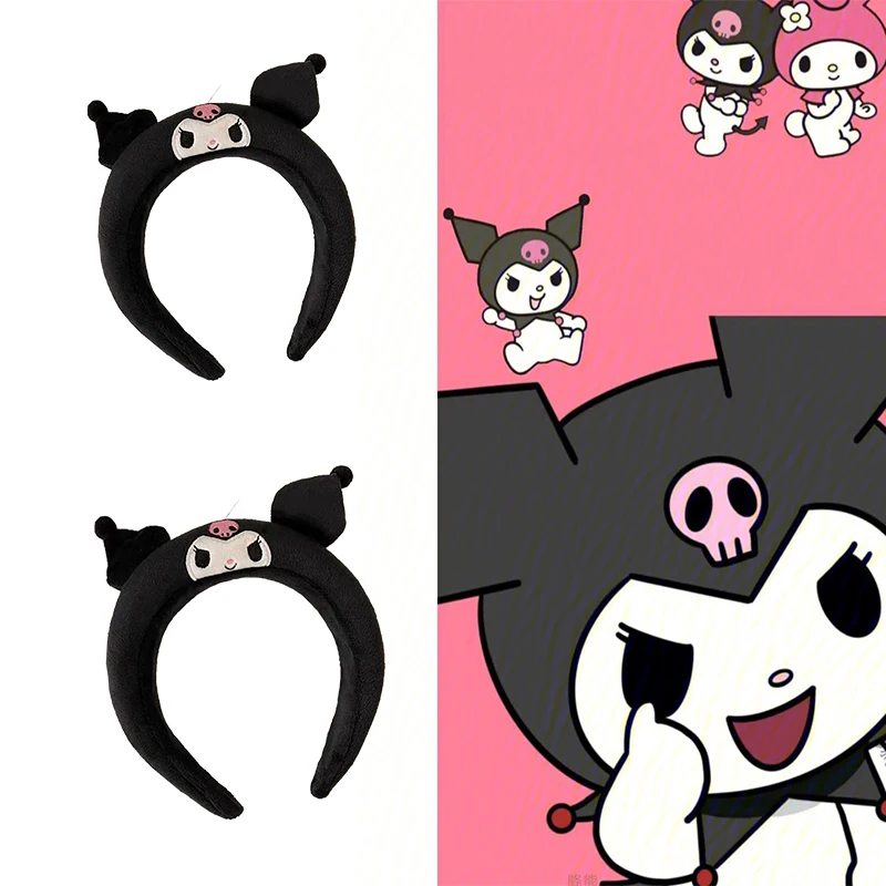 Cute Sanrio Fall And Winter Hair Accessories Kids Black Kuromi Headband Women Plush Ears Head Band Baby My Melody Hairband Girl sanrio cartoon ears headwear for women fall winter hairband kid kuromi hair band girl cinnamoroll head band baby melody headband