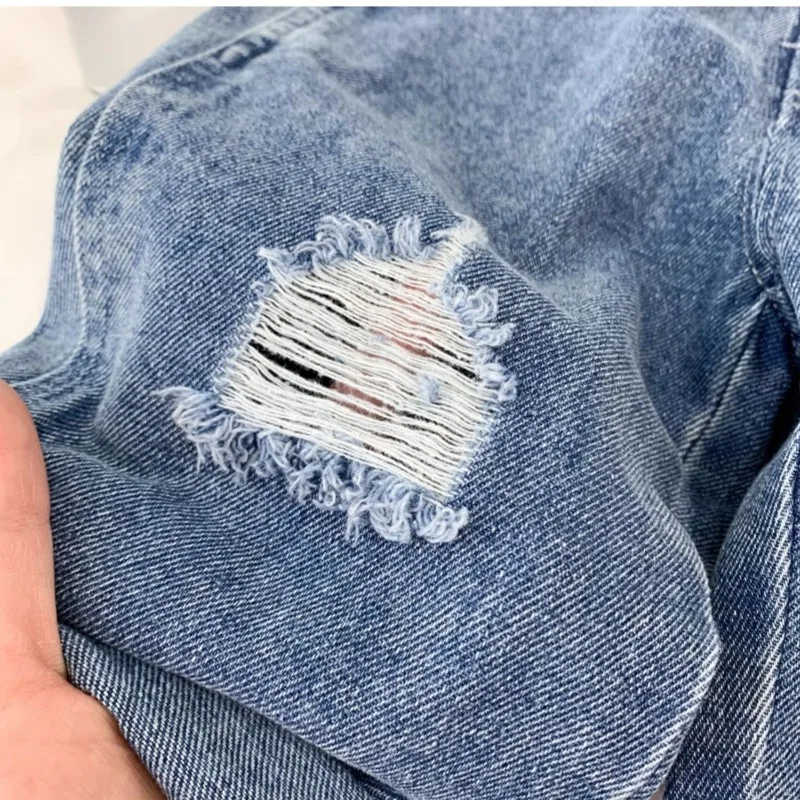 2026 봄/가을 남아 여아 아동 찢어진 청바지 한국 스타일 루즈핏 신축성 허리 바지 키즈 멋진 데님 팬츠