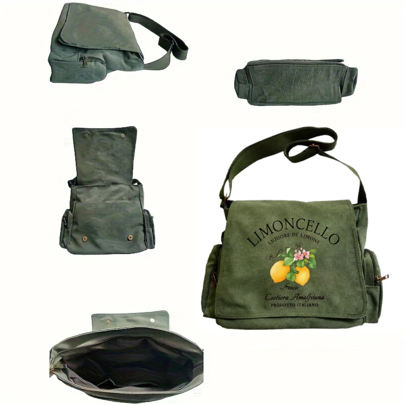 Vintage Large Capacity Women's Bag Lemon Print Multiple Pockets Crossbody Bag Diaper Bag For Women Flap Bag