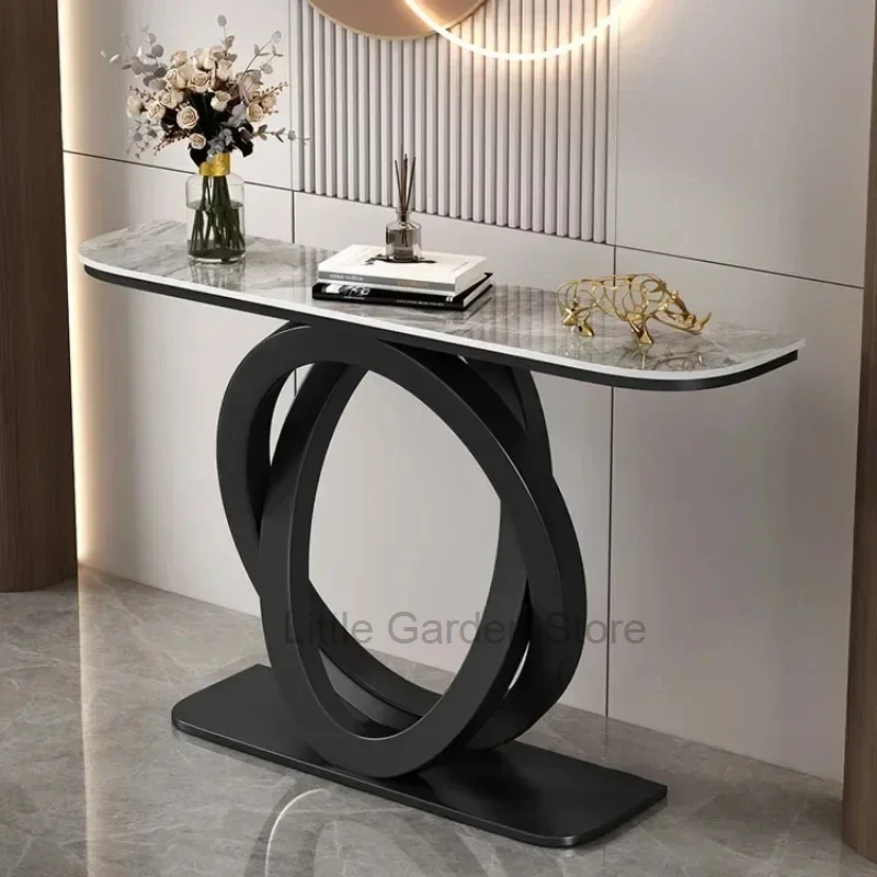 Luxurious Slate Console Tables Italian Semicircular Iron Entrance Cabinet Table Home Furniture Creative Corridor End View Desk T