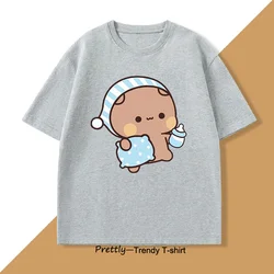 Adorable Bubu Dudu Sleepy Panda & Bear Graphic Cotton T - Shirt - S (GRAY)