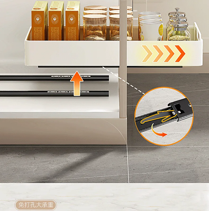 Kitchen Storage Box with Sliding Rail Pull-out Cabinet Storage Rack Spice Pantry Shelves Drawer Kitchen Organizer Basket
