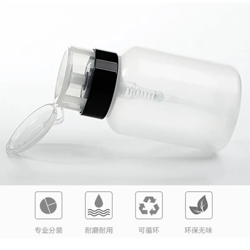 200ml Empty Pump Dispenser Refillable Polish Cleanser Remover Bottle UV Gel Nail Art Clean Liquid Acetone Bottle Nail Polish Remover Nail Gel Remover Refillable Press Pump Bottle