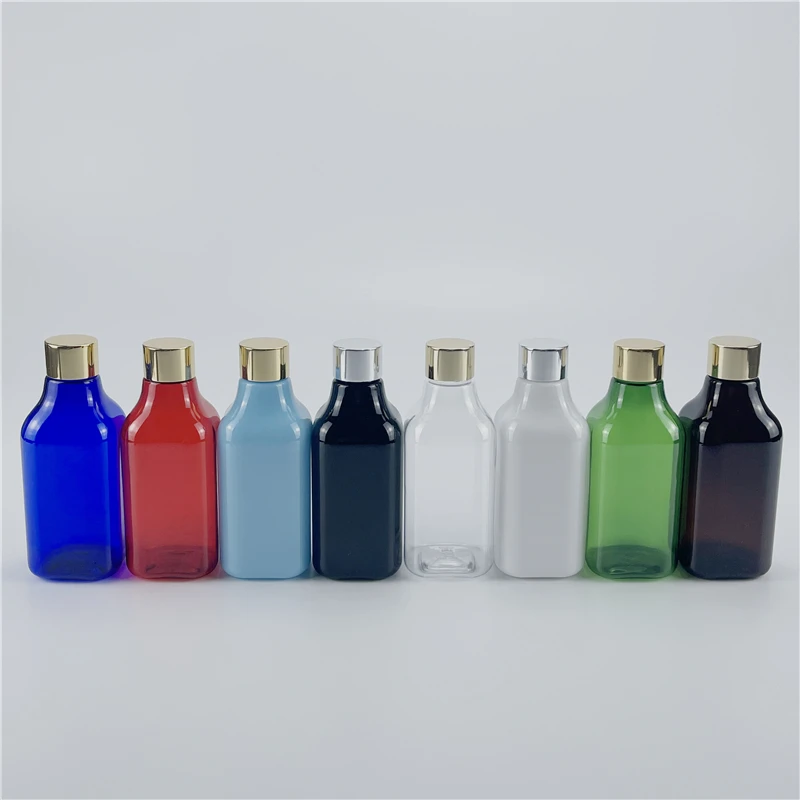 

Multicolor 200ML X 25 Empty Plastic Square Bottle With Anodized Aluminum Screw Cap Liquid Medicine Cosmetics PET Bottle Toner