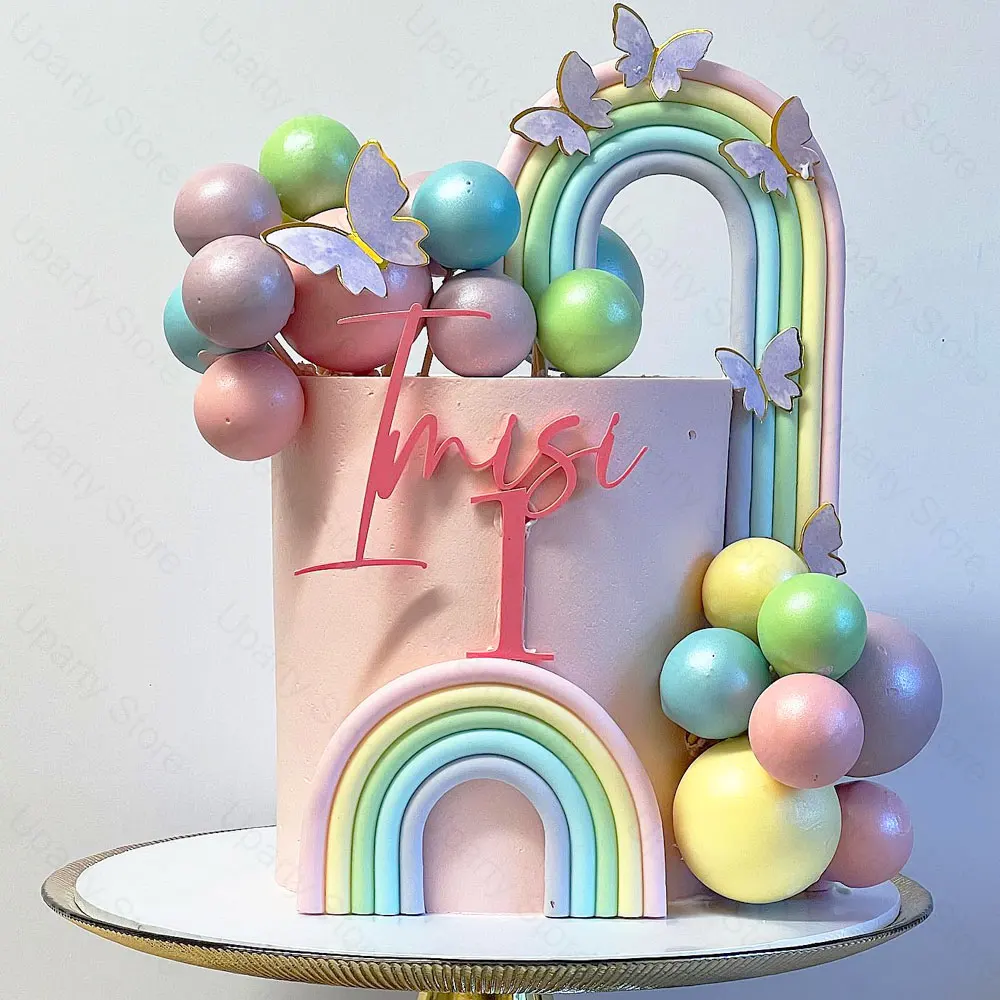 1/2Pcs Rainbow Cake Toppers 3 Colors Soft Pottery Colorful Macaron Rainbow Cake Decoration for Birthday Party Wedding Decor cake topper cake toppers cake decorations