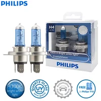 2X Philips H4 9003 12V 60/55W HB2 Crystal Vision 4300K White Light Halogen Headlight Car Bulbs with 2x T10 Blue Bulbs 12342CVSM 1
