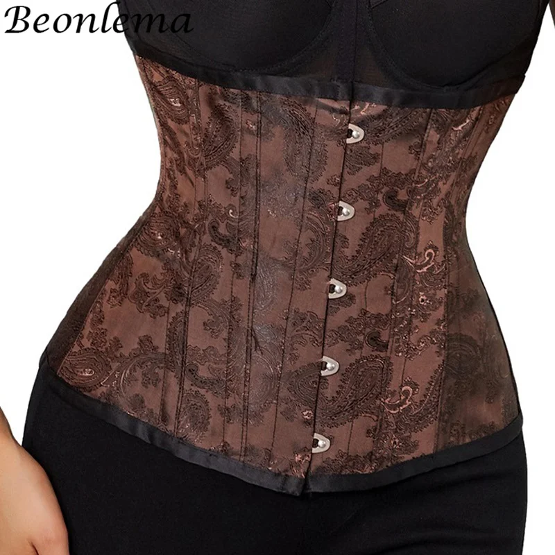 

Vintage Steampunk Bustiers and Corsets for Women Gothic Underbust 14 Steel Bones Waist Trainer Flat Belly Slimming Sheath Girdle