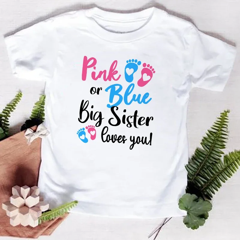 Pink or Blue Big Sister Love You Girls T-Shirt Children T Shirt Baby Announcement Tops Toddler Tshirt Summer Casual Clothes Tees 6