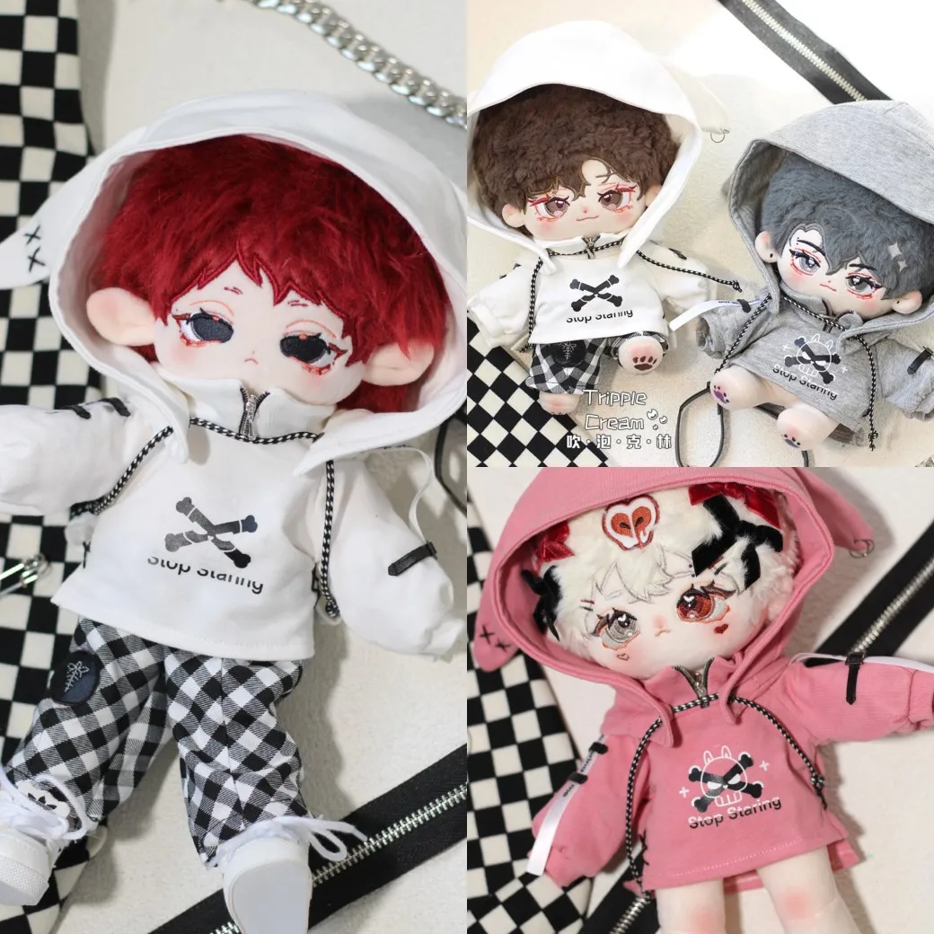 

Fashion Cool Rabbit Costume Hoodie Sweater Suit For 20cm Plush Stuffed Doll Dress Up Clothes Clothing Outfits Cosplay Gift