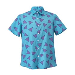 Rocko's Modern Life Cosplay Blue Hawaiian Shirt with Triangle Print - Short Sleeve Casual Button Down - XXL (Blue)