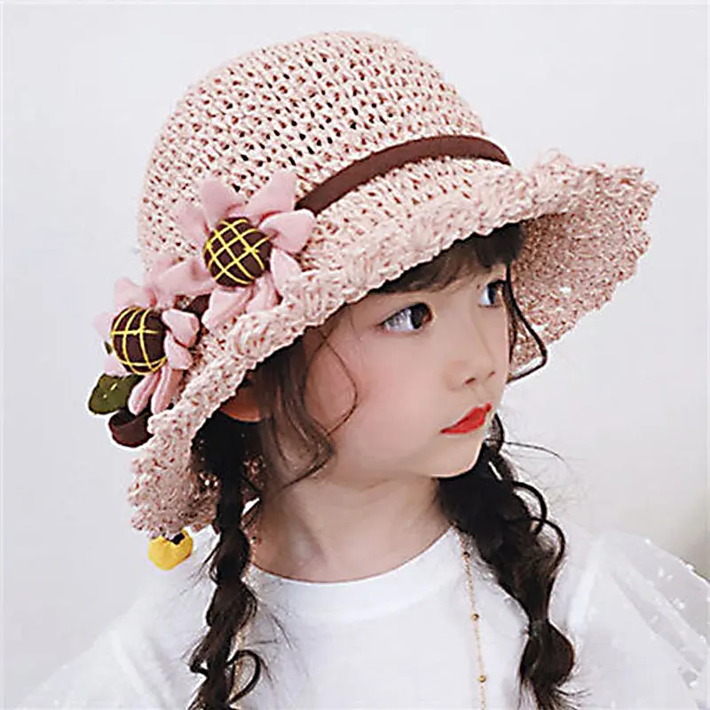 

2023 Summer Straw Baby Hat Lace Kids Baby Bucket Hat Kids Sun Hats Kids Cap Children Panama Cap Outdoor Travel Beach Cap