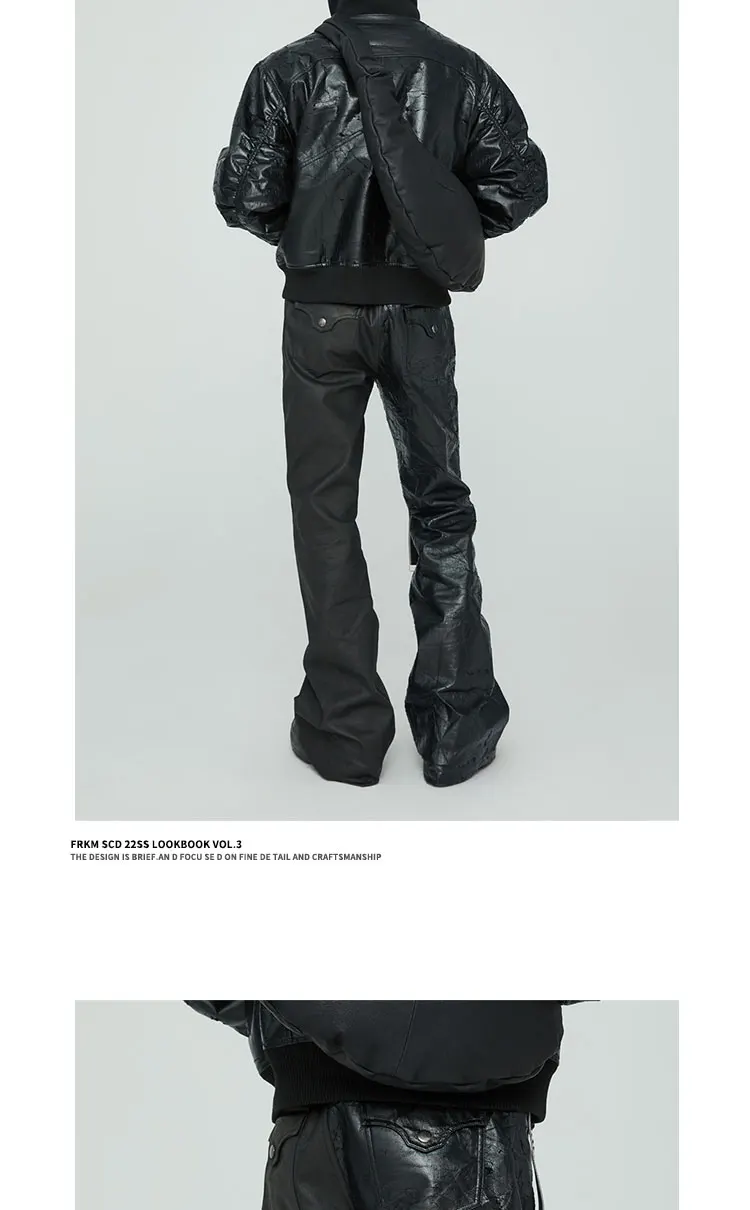 Description Picture 4 of itemHand Coated slim-fit Wax Top Splicing Black PU Leather Pants