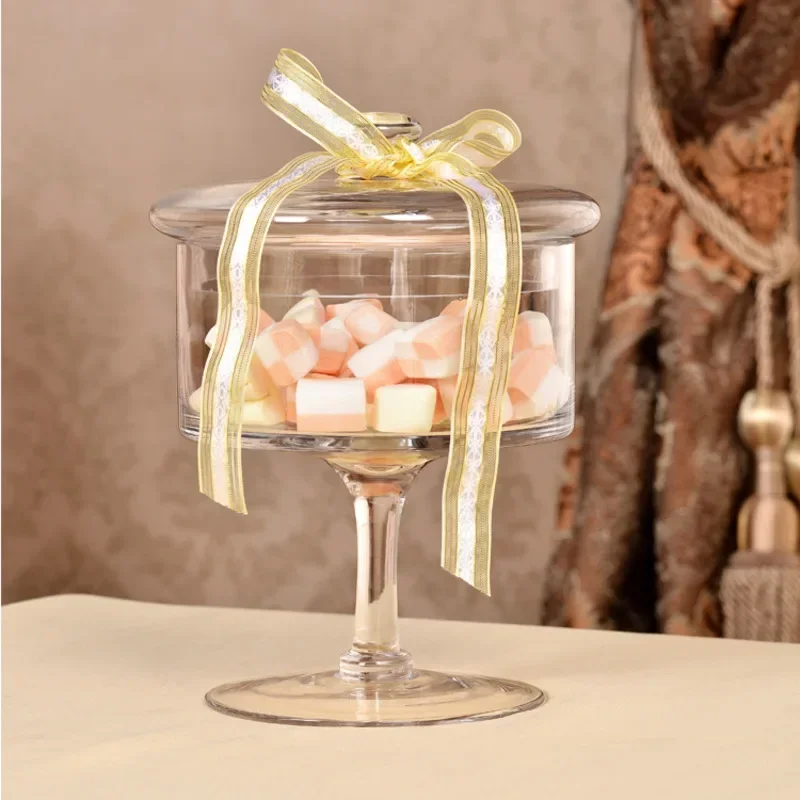 European Glass Cake and Candy Can Transparent Bulk Cans with High Tray Creative Dustproof Dessert Storage for Weddings and Home 4