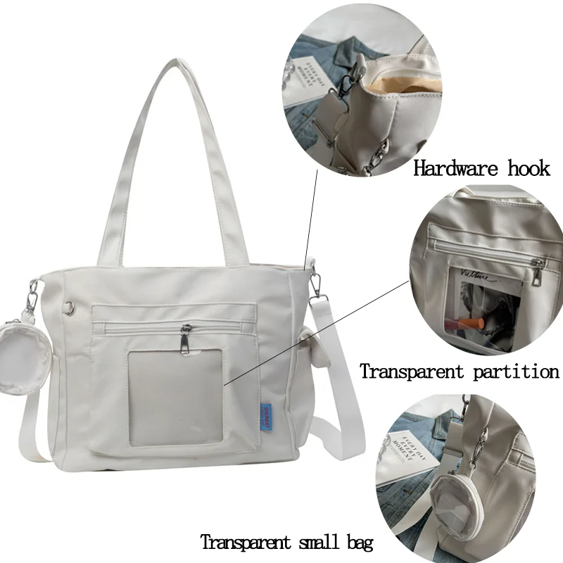 Women's Bag Large Capacity Ita Bag Transparent Nylon Shoulder Bag Daily Commuting With A Transparent Small Bag