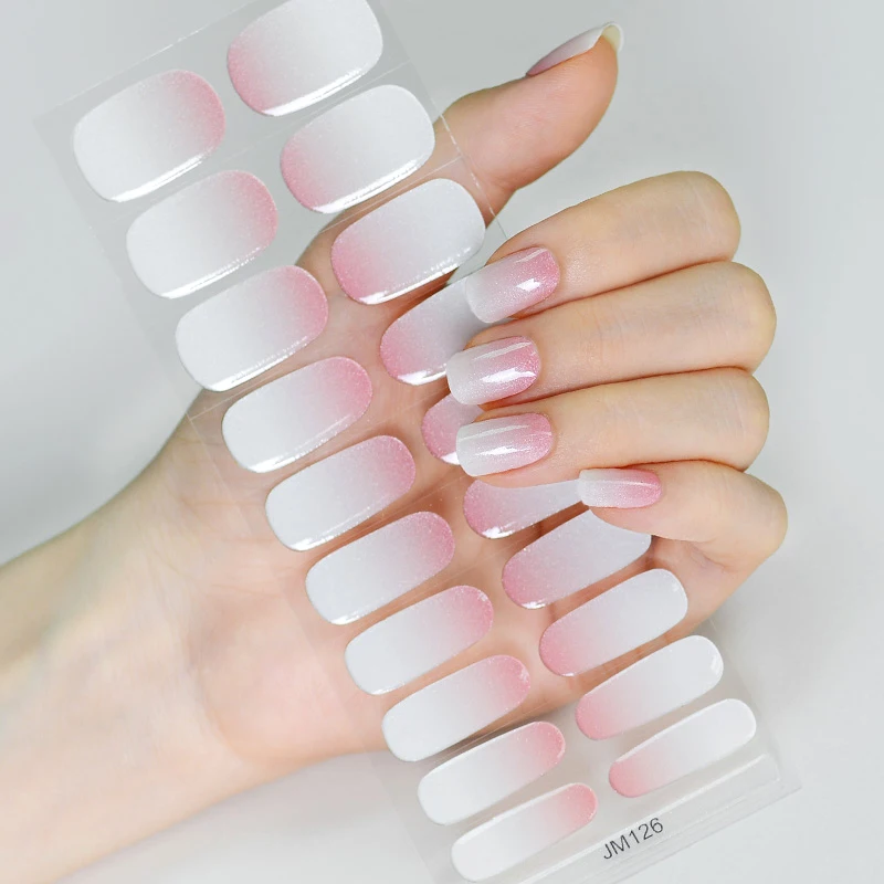 18/20Tips Semicured UV Stickers Gel Nails Adhesive Waterproof Long Lasting Full Gel Nail Wraps Press On Nail Decal DIY Manicure 2
