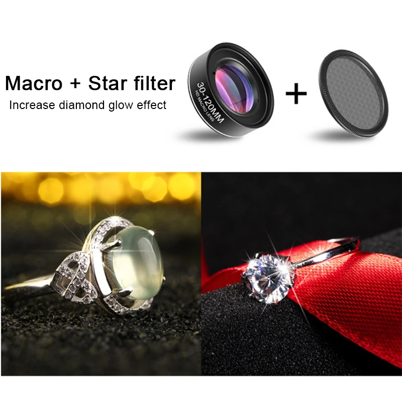 Phone Camera Lens 30-120mm Macro Lens Long Distance 4K HD Mobile Phones Accessories Lens+CPL+Star Filter for iPhone X Smartphone