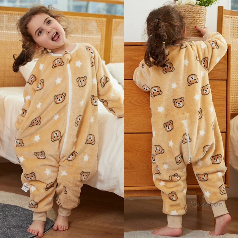 Cartoon Flannel Fleece Children Baby Sleeping Pajamas Warm Winter Clothes Toddler Onesies Sleepwear For Girls Boys Kids 1-6Years