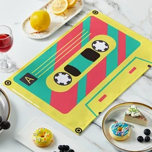 

Cassette Music Tape Placemat Rectangle Durable Canvas Washable Dining Table Mat Non-slip Kitchen Plate Mat Bowl Coaster Decor
