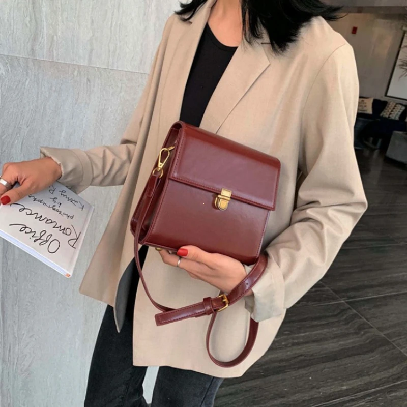 حقيبة كتف نسائية لون نقي 2025 خريف جديد خمر لوكس ح...