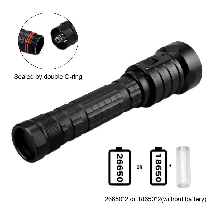 Description Picture 4 of itemPowerful LED Diving Flashlight Super Bright Professional Underwater Torch Flashlight Waterproof Rating Lamp Using 18650 Battery