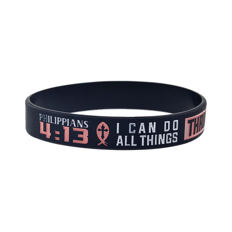 1PC/4PCS Christian Bible Verse Silicone Wristband 139:14 33:3 4:13 6:10 Inspirational Rubber Bracelet Black 4