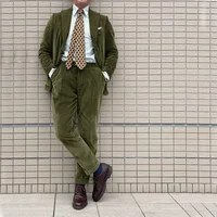 Velveteen Men Suit Two Pieces(Jacket+Pants) Lapel Outfits Chic Casual Party Prom Wedding Set 2