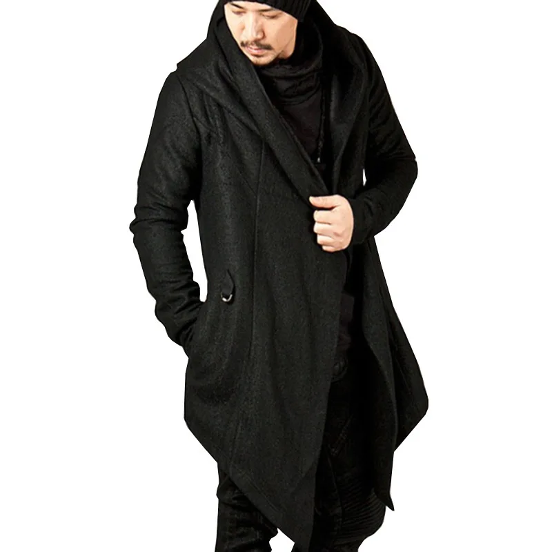Unisex Fashion Hoodies Cardigan Solid Pocket Loose Trench Jacket Men Casual Open Stitch Gothic Hooded Long Cloak Cape Coat trench coat,casual men jacket