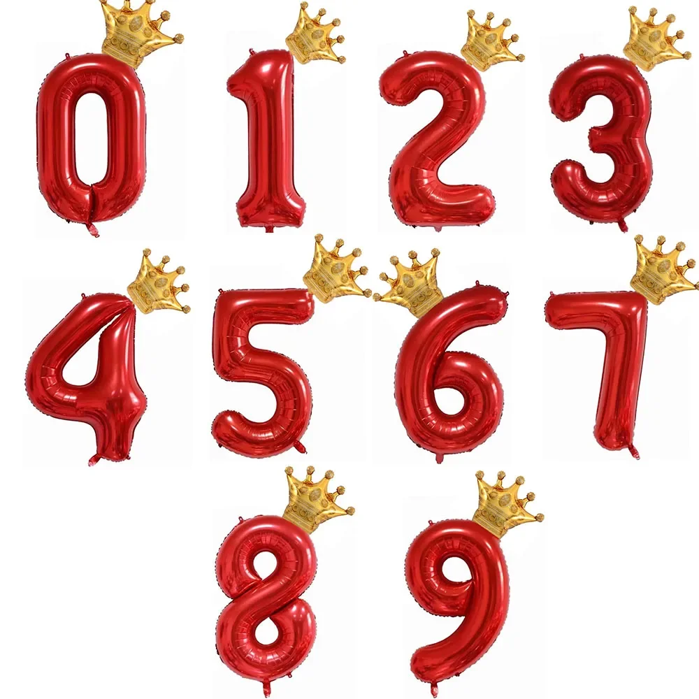 2 Stück 32 Zoll Rote Zahlenballons Mini-Krone Goldballon 1 2 3 4 5 Jahre Alt Alles Gute zum Geburtstag Partydekoration