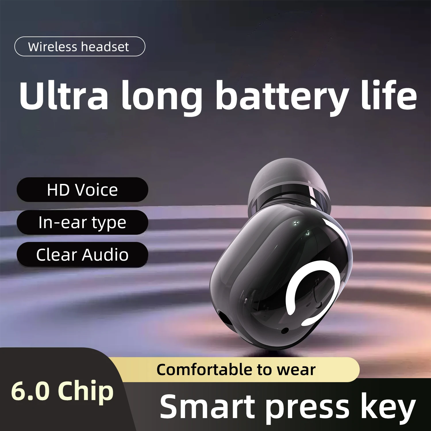 Wireless Bluetooth Ear-Mounted Waterproof Earbud with Mic