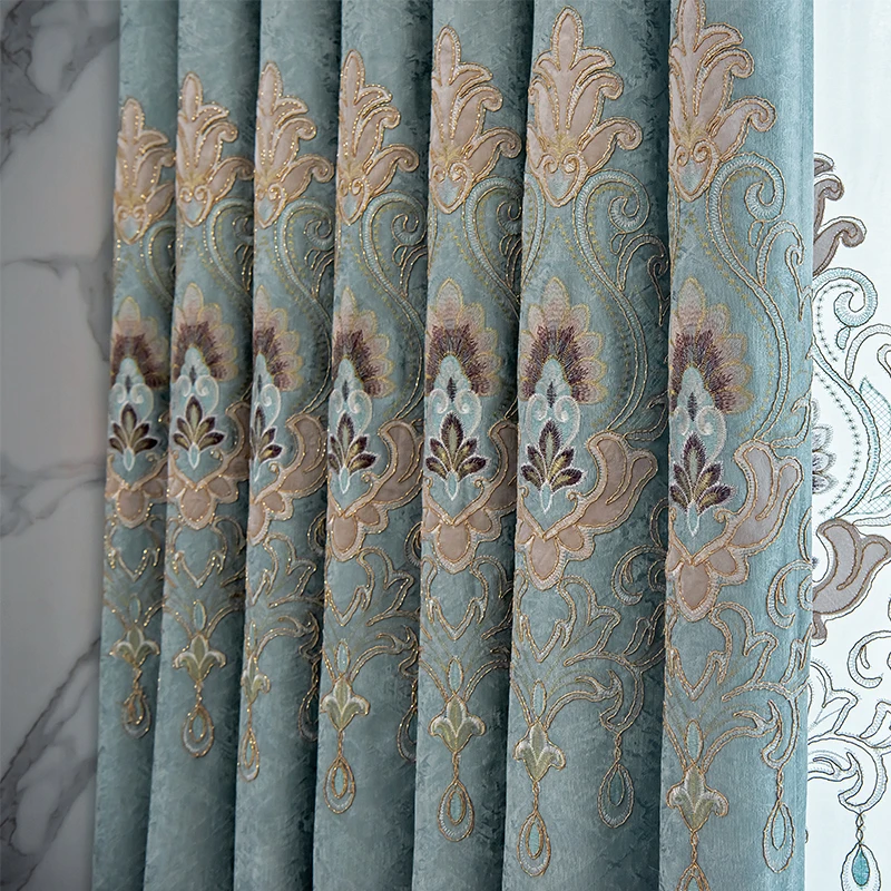 

European Embroidered Luxury Curtain for Living Room Bedroom Chenille Blackout Tulle Custom Elegant Thickened Fabric Decoration