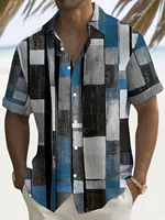 Summer retro plaid print pattern short sleeved lapel single breasted shirt Hawaiian shirt casual men's top comfortable fabric 1