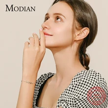  MODIAN 925 Sterling Silver Green Leaf Zirconia Adjustable Link Chain Bracelet For Women Fashion Wedding Jewelry Accessories 