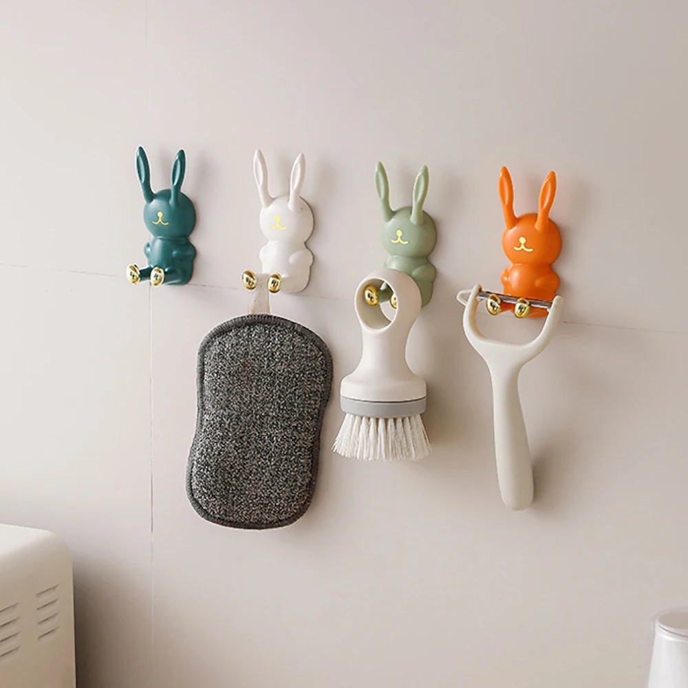 Toothbrush Holder Cartoon Rabbit shaped Wall Mounted Traceless Hook Multifunctional Storage Bathroom Kitchen 1pcs