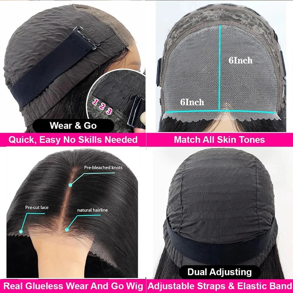 Body Wave Glueless Wig Human Hair Ready to Wear 250 Density Human Hair Wigs Pre plucked 6X6 Glueless Pre cut Lace Wig For Women