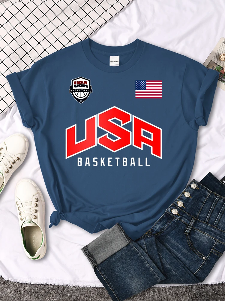 USA Basketball Flag logo Printed T-Shirts Women Summer Loose Fashion Short Sleeve O-Neck Casual Breathable Tops Tshirt Female