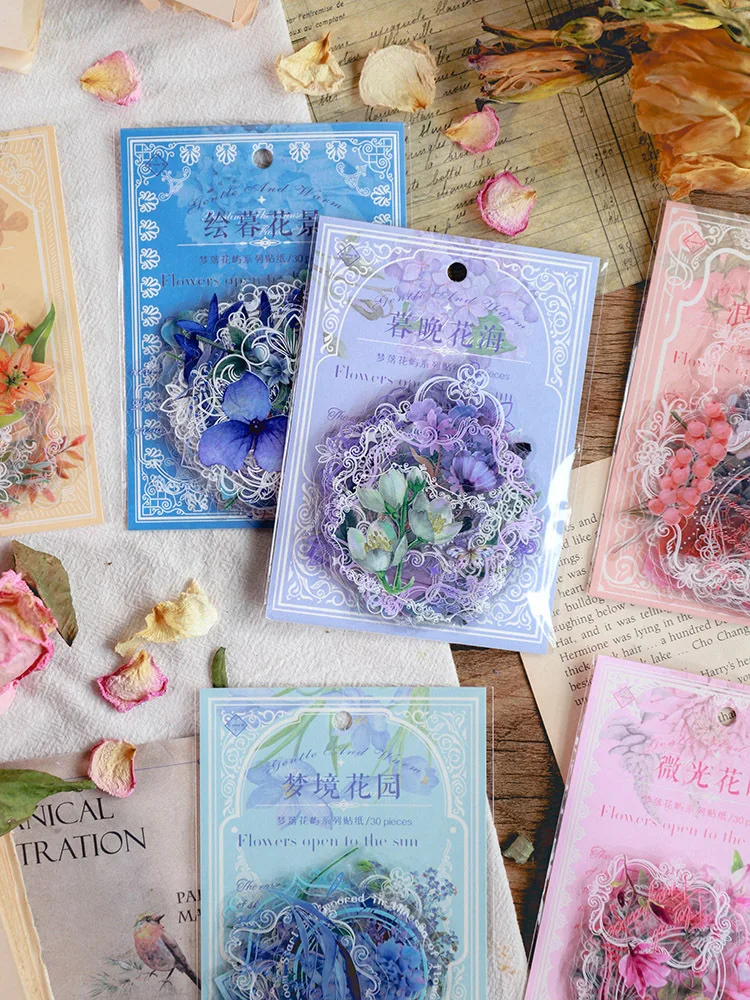 30pcs Lace Stickers Scrapbooking Stationery Retro Autocollant Pet