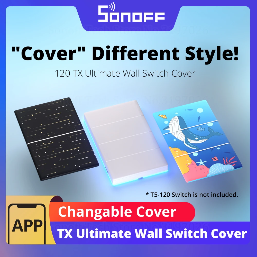 SONOFF-TX Ultimate WiFi Smart Wall Touch Switch, T5-120 Cover, fácil substituível, elegante dos desenhos animados, Star Version para escolher