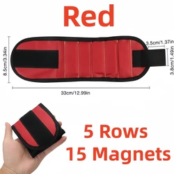 Magnetic Tool Holder Wristband for DIY Enthusiasts and Handyman Gifts (Red 15 magnets)