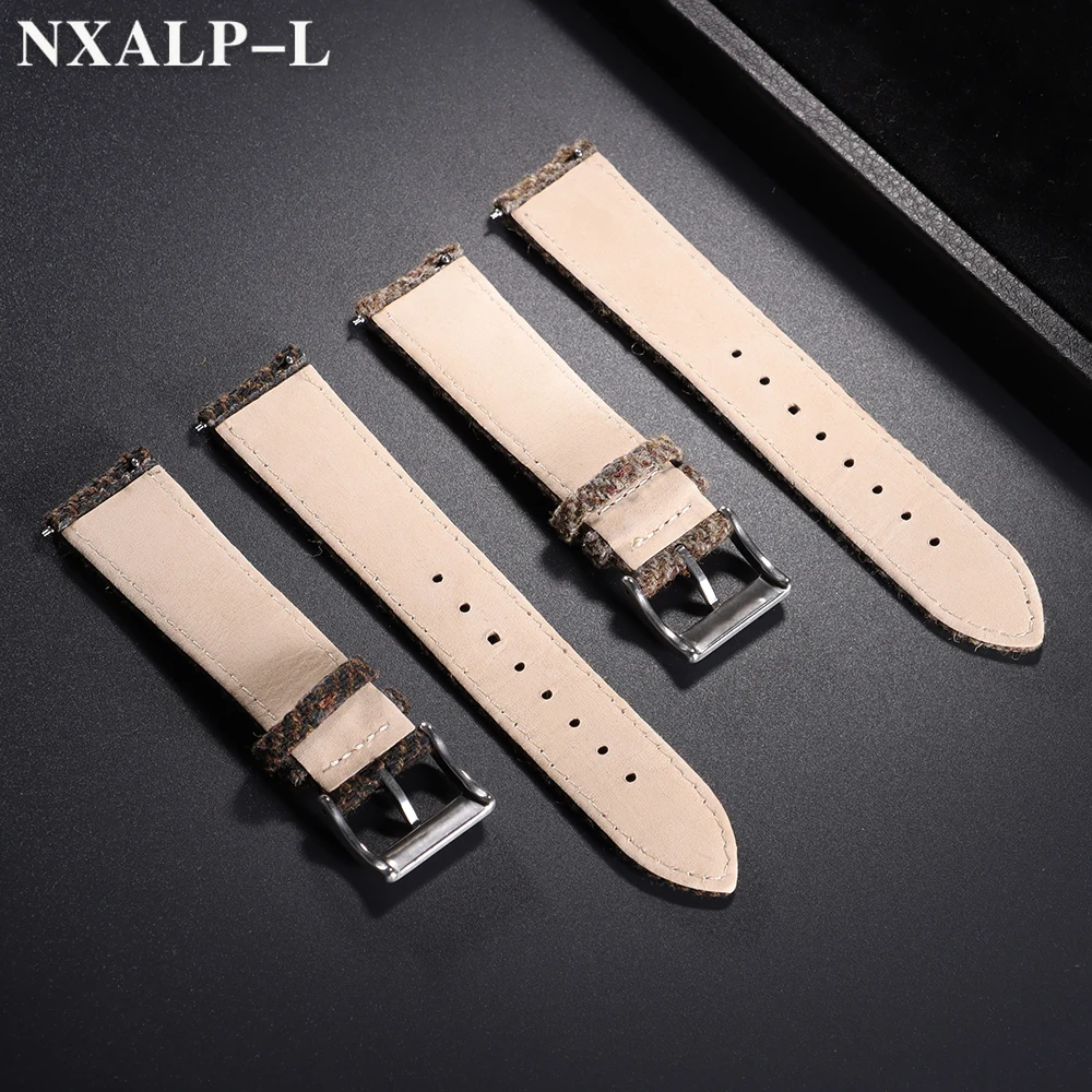 Vintage Genuine Leather & Tweed Nylon Quick Release Weave Bracelet Watch Band