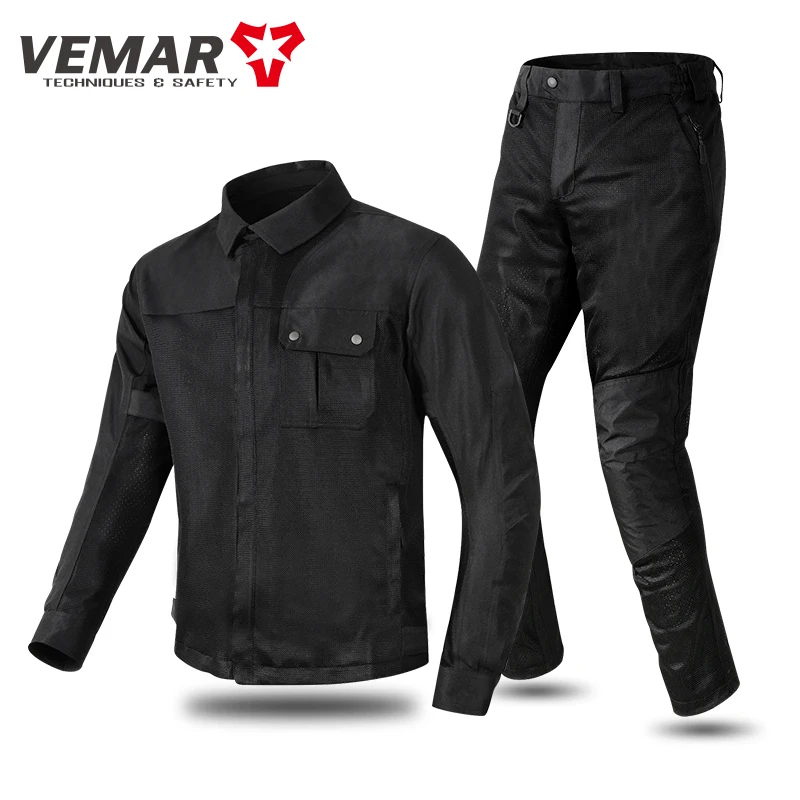 Motorcycle Riding Suit Set Men Summer Mesh Breathable Vemar Summer Riding Pants New Style CE Reflective Safety Vest Jacket