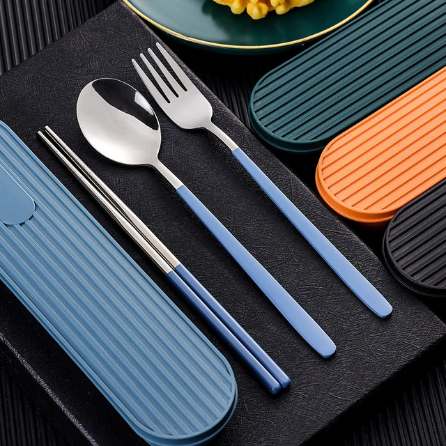 Portable Travel Cutlery Set With Case Stainless Steel Fork Spoon Knife  Chopsticks Three-Piece Tableware for Camping Kitchen New - AliExpress