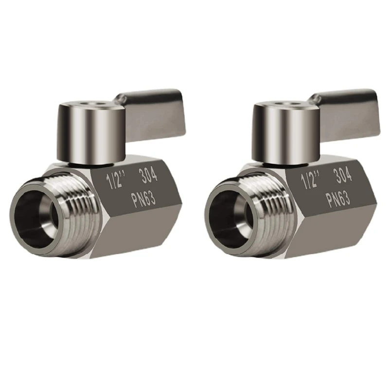 

2X 304 Stainless Steel Mini Ball Valve(1/2 Inch Female X Male) NPT Thread, Water Flow Regulator Head Control Valve