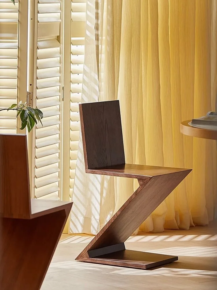 Zigzag Wood Chair Imitation Medieval Designer Z-shaped Dining Chair Creative Backrest Stool Home Nordic For Bedroom