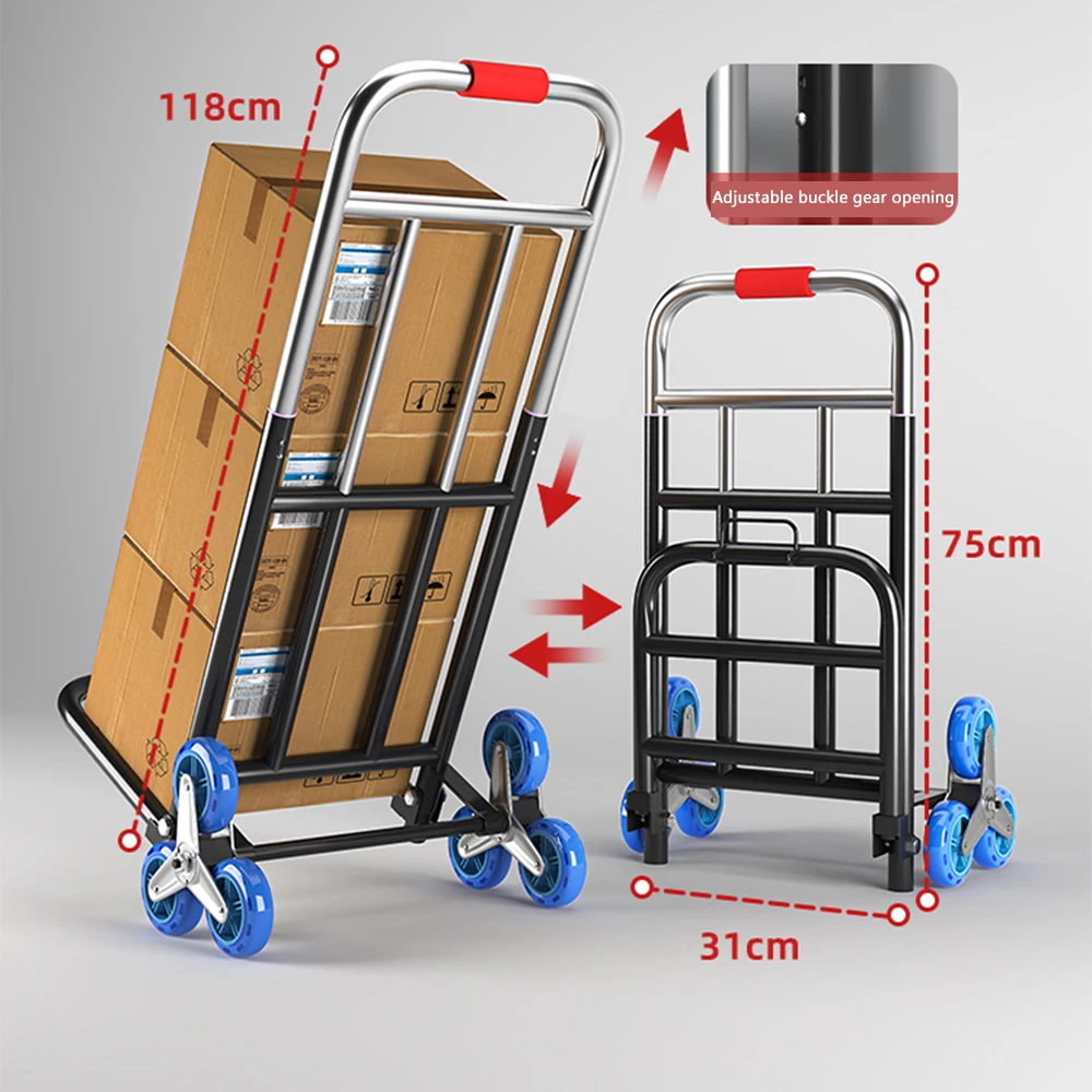 275lbs 330lbs Stair Climbing Cart Folding Trolley Heavy Duty Portable Folding Hand Truck Dolly Cart with Adjustable Handle