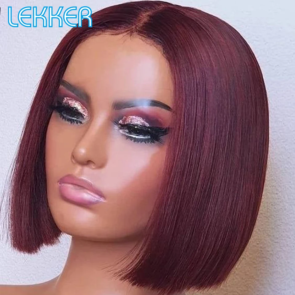 

Lekker Short Straight Bob 13x6x1 Lace Front Human Hair Wigs For Women Glueless Brazilian Remy Hair 99j Burg Red Colored 8-14 Wig