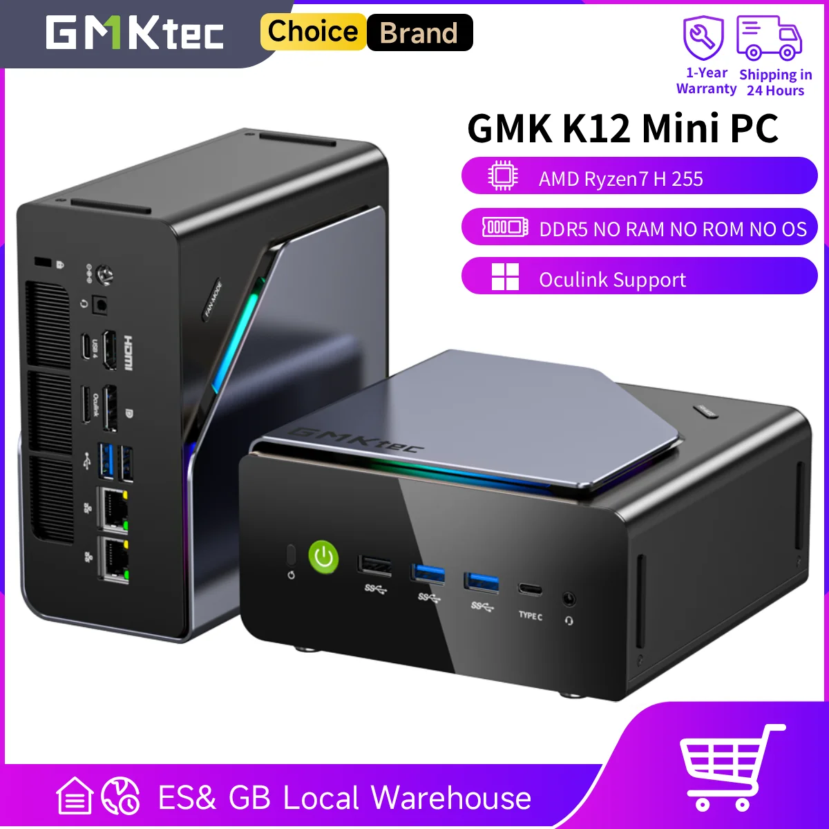 GMKtec K12 Mini PC AMD Ryzen7 H 255 (Upgraded 8745HS) Oculink
